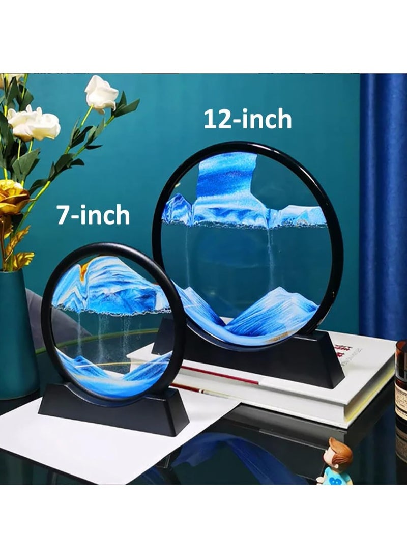 Rubik Sand Art Liquid Motion, Round Glass 3D Moving Sand Art Picture Deep Sea Sandscape in Motion Display Flowing Sand for Adult Kid Desktop Home Office Work Decor (Blue, 7inch)  - Image 5