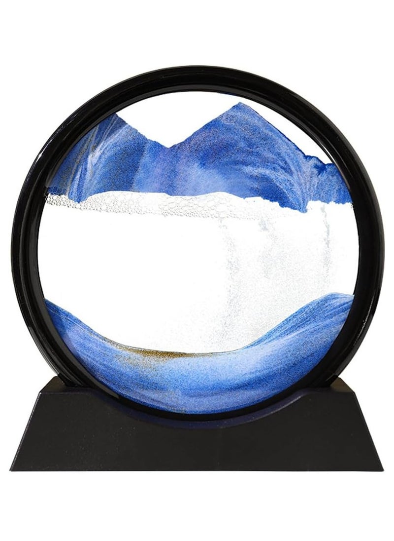 Rubik Sand Art Liquid Motion, Round Glass 3D Moving Sand Art Picture Deep Sea Sandscape in Motion Display Flowing Sand for Adult Kid Desktop Home Office Work Decor (Blue, 7inch)  - Image 1