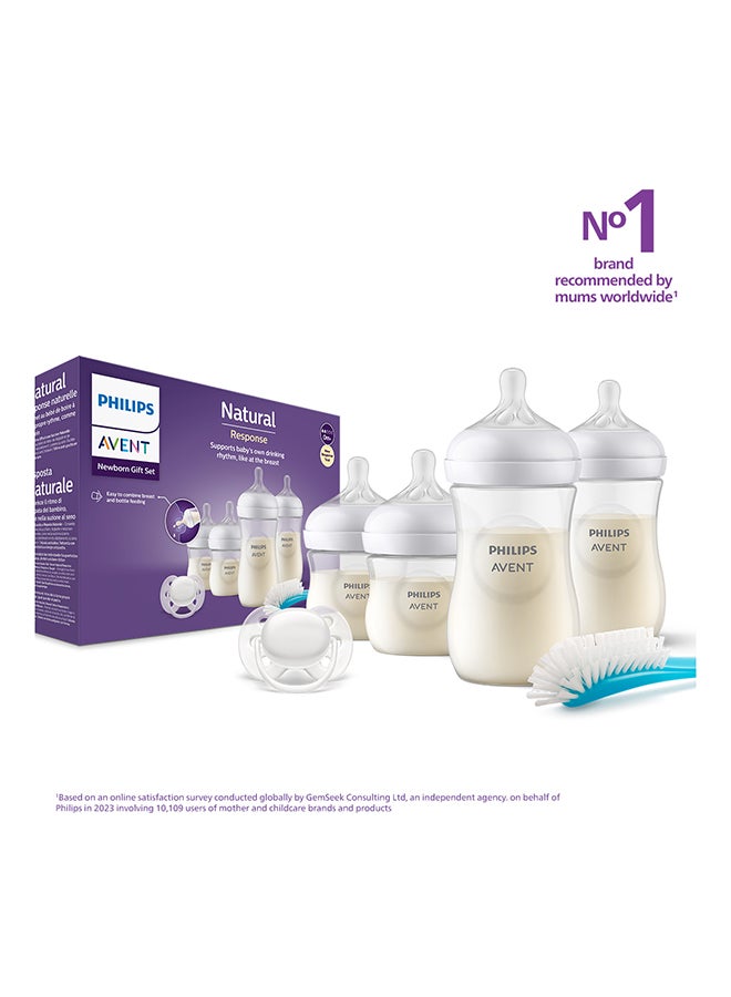 Natural Response Baby Feeding Bottle Newborn Gift Set| 4 Bottles ( 2x260ml, 2x125ml ) With Brush And Soother | No.1 Brand Recommended By Moms Worldwide |Natural Response Technology Mimics Breastfeeding | Uniquely Designed Nipple Releases Milk Only When Baby Drinks