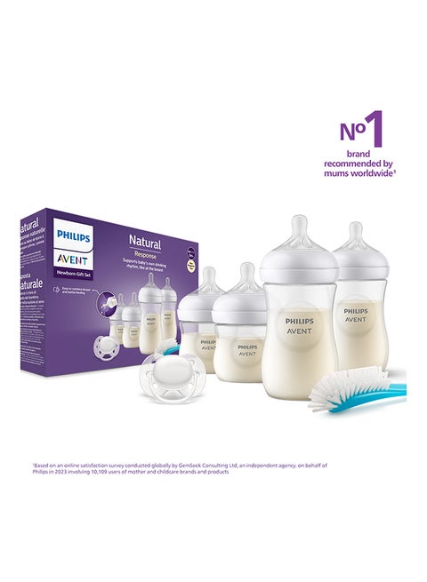Natural Response Baby Feeding Bottle Newborn Gift Set| 4 Bottles ( 2x260ml, 2x125ml ) With Brush And Soother | 0+ Months | No.1 Brand Recommended By Moms Worldwide |Natural Response Technology Mimics Breastfeeding | Uniquely Designed Nipple Releases Milk Only When Baby Drinks