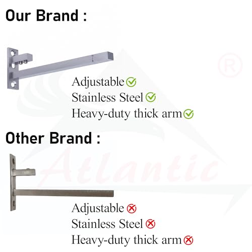Atlantic F Type Glass Shelf Bracket 6 inch (Stainless Steel, Silver Matt Finish, Adjustable 6/8/10/12 mm, Pack of 2 Piece) - Image 5