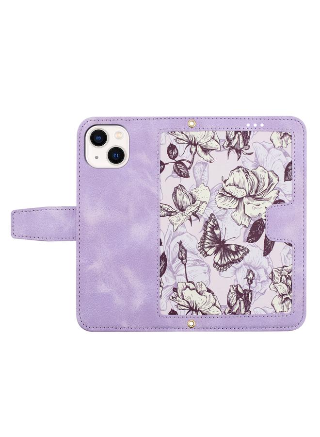 زبون جراب هاتف جلدي بنمط زهور لهاتف iPhone 13 mini مع حبل - Image 3