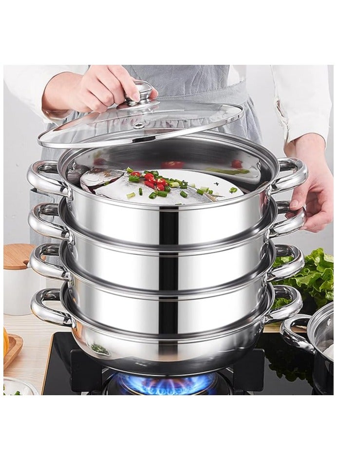 Bright Home 4-Layer Stainless Steel Steamer Pot – 30 cm | Multipurpose Steaming, Cooking & Serving Cookware with Lid – Durable, Rust-Resistant & Easy to Clean - Image 2