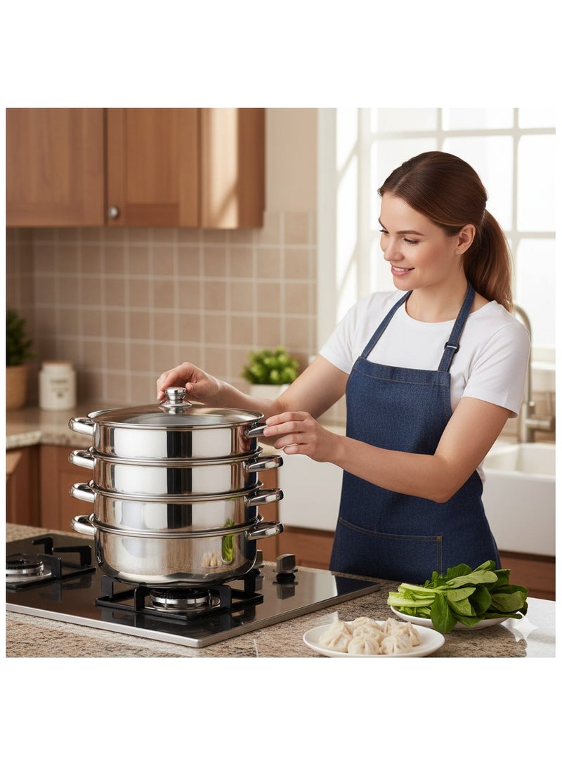Bright Home 4-Layer Stainless Steel Steamer Pot – 30 cm | Multipurpose Steaming, Cooking & Serving Cookware with Lid – Durable, Rust-Resistant & Easy to Clean - Image 1