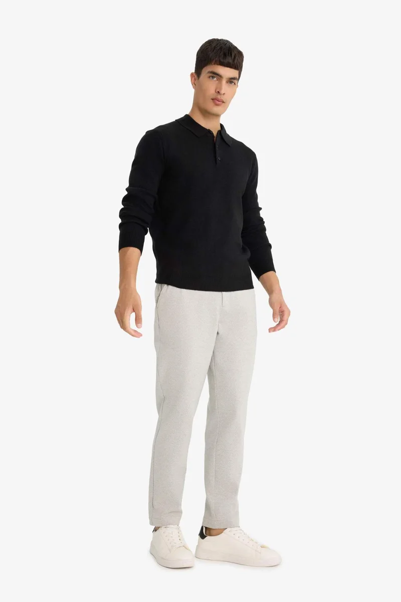 ديفاكتو Straight Fit Regular Hem Combed Cotton Trousers