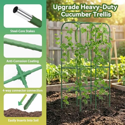Hoyejyou 62 Tall Cucumber Trellis for Raised Bed Garden Trellis for Climbing Plants Outdoor UShape Metal Arch Vegetables Trellis Plant Support for Zucchini Squash Vines - Image 3
