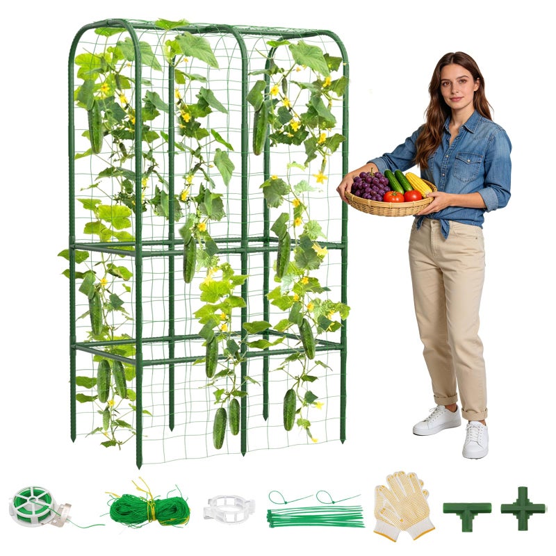 Hoyejyou 62 Tall Cucumber Trellis for Raised Bed Garden Trellis for Climbing Plants Outdoor UShape Metal Arch Vegetables Trellis Plant Support for Zucchini Squash Vines - Image 2