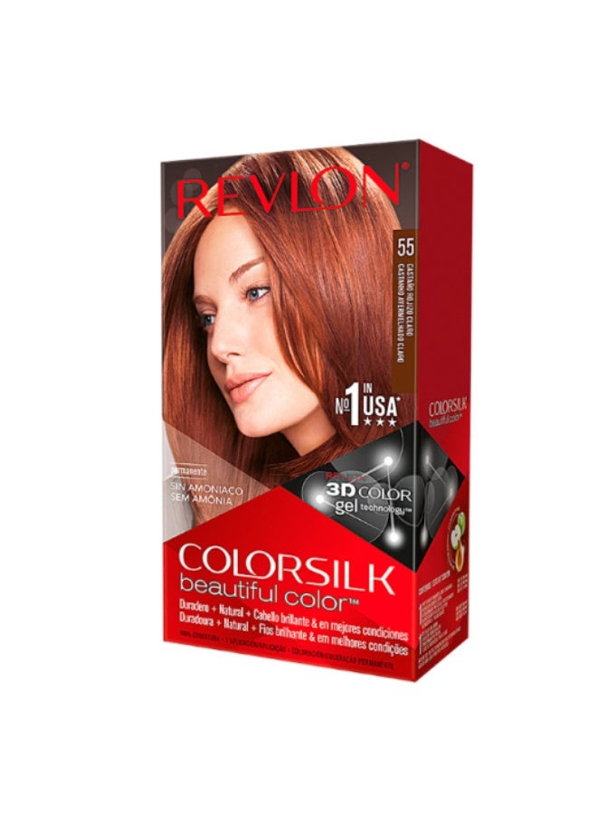 Revlon ColorSilk Beautiful Color Permanent Hair Color 55 Light Reddish Brown - Image 1