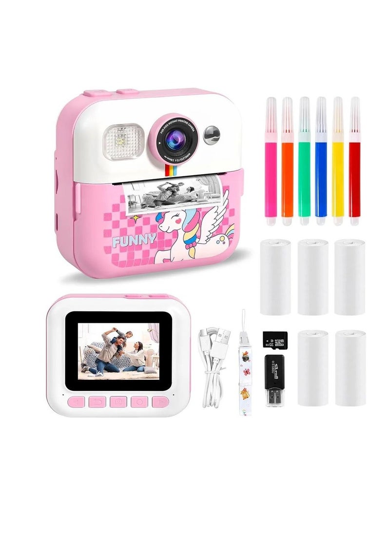 Generic Children's Camera Instant Camera 1080P 2.4 Inch Screen Instant Camera Children with Printing Paper & 32GB TF Card, Digital Camera Children with Colourful Pens Gift.  - Image 1
