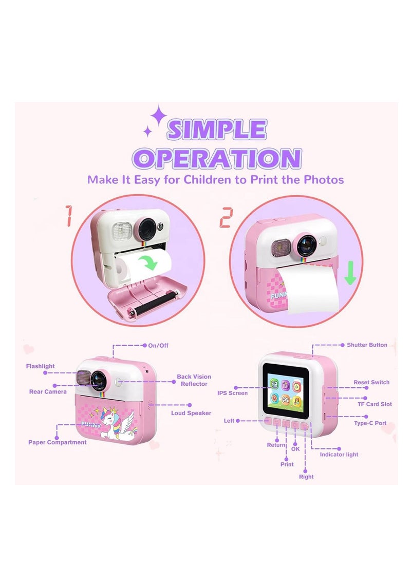 Generic Children's Camera Instant Camera 1080P 2.4 Inch Screen Instant Camera Children with Printing Paper & 32GB TF Card, Digital Camera Children with Colourful Pens Gift.  - Image 3
