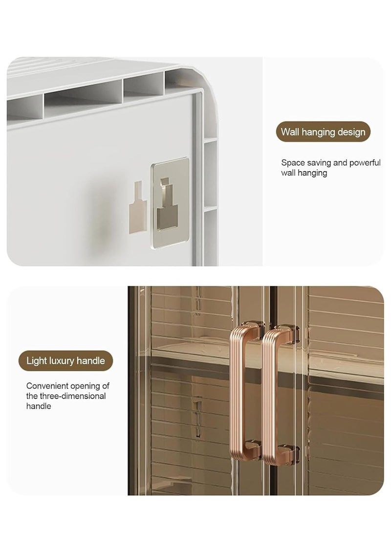 JOGAMS Bathroom Medicine Cabinet Wall Mounted Double Door Storage Shelf Foldable Cosmetic Makeup Storage Organizer Kitchen Cupboard with Hooks  - Image 5