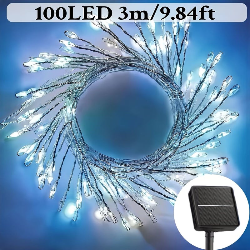 Solar Powered 100LED White Fairy String Lights 8 Modes Christmas Garden Decor - Image 1