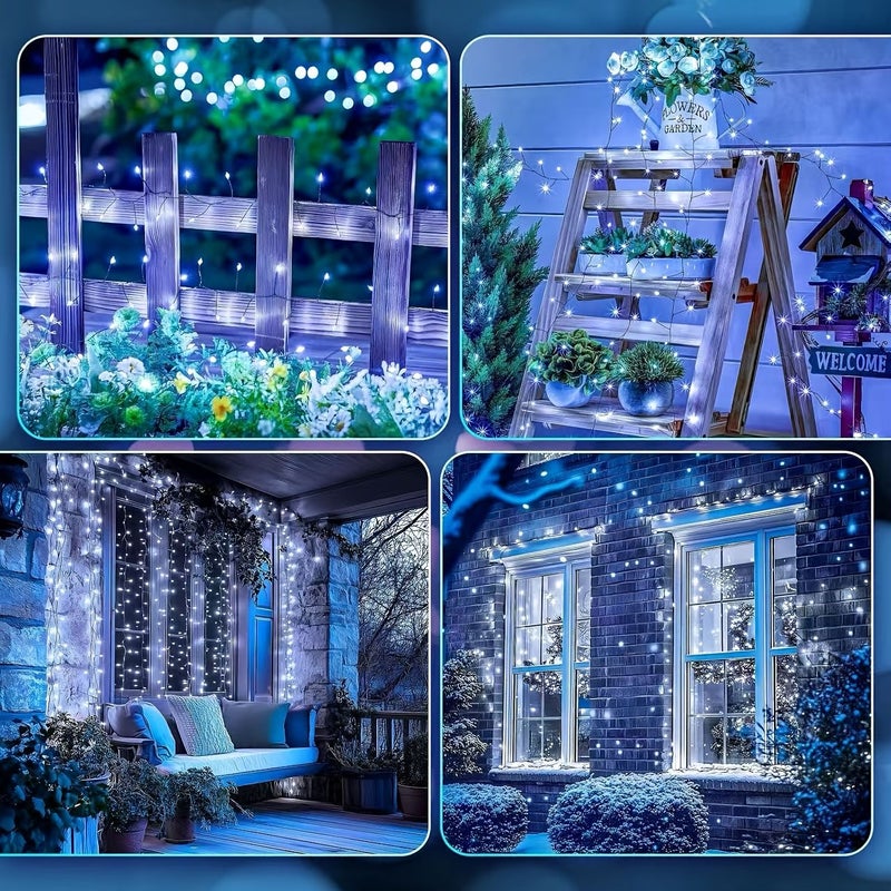 Solar Powered 100LED White Fairy String Lights 8 Modes Christmas Garden Decor - Image 3