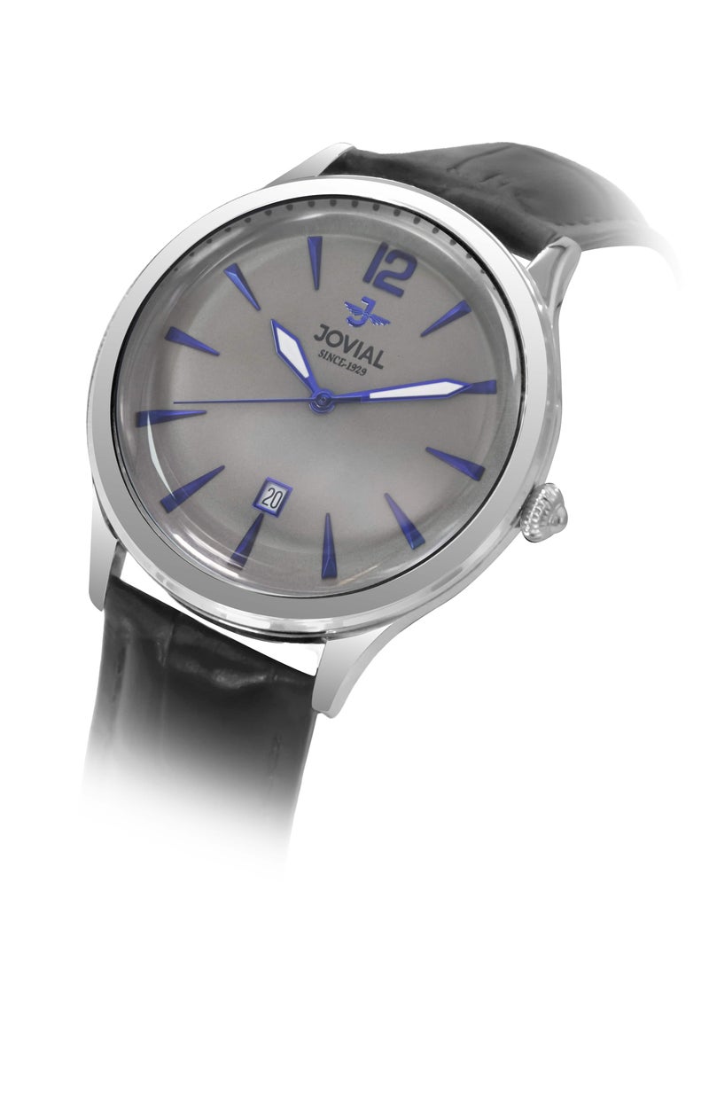JOVIAL 5229 GSLQ16E Men's Leather Strap Watch, Grey Dial, Water Resistant, Analog, 40MM, Blue index - Image 2