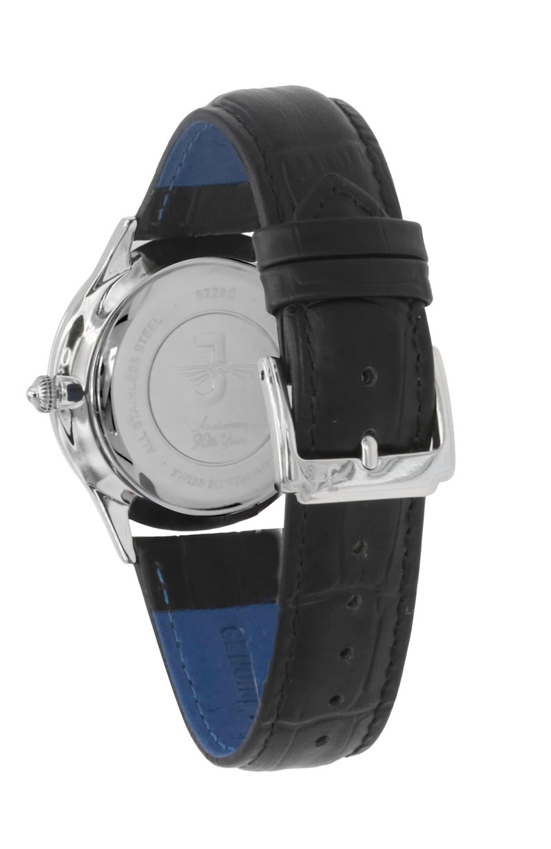 JOVIAL 5229 GSLQ16E Men's Leather Strap Watch, Grey Dial, Water Resistant, Analog, 40MM, Blue index - Image 3