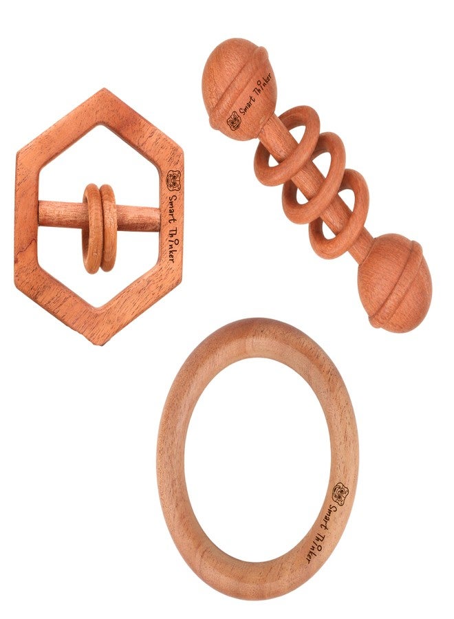 SMARTTHINKER Neem Wood Baby Rattle Combo Set for Infants & Toddlers | Montessori Sensory Grasping & Teether Toys | Early Learning Wooden Toys for Newborn Babies - Image 1