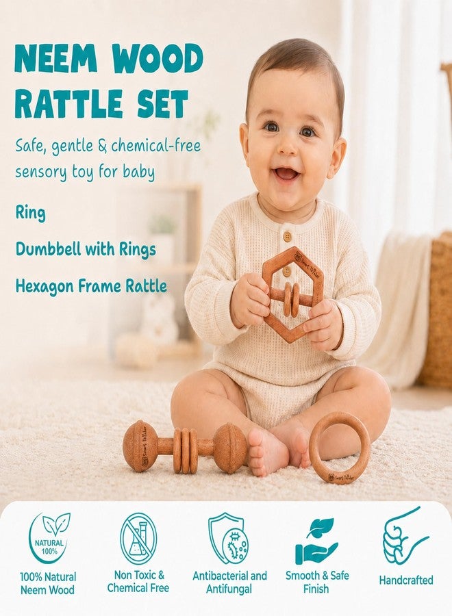 SMARTTHINKER Neem Wood Baby Rattle Combo Set for Infants & Toddlers | Montessori Sensory Grasping & Teether Toys | Early Learning Wooden Toys for Newborn Babies - Image 2