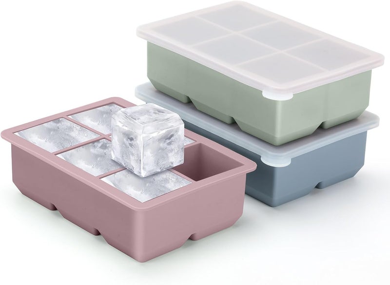 Excnorm Silicone Ice Cube Trays 3 Pack - Large Size Silicone Ice Cube Molds with Leak Proof Removable Lid Square Ice Cube Tray And BPA Free for Cocktail,Whiskey, Stackable Flexible Ice - Image 1