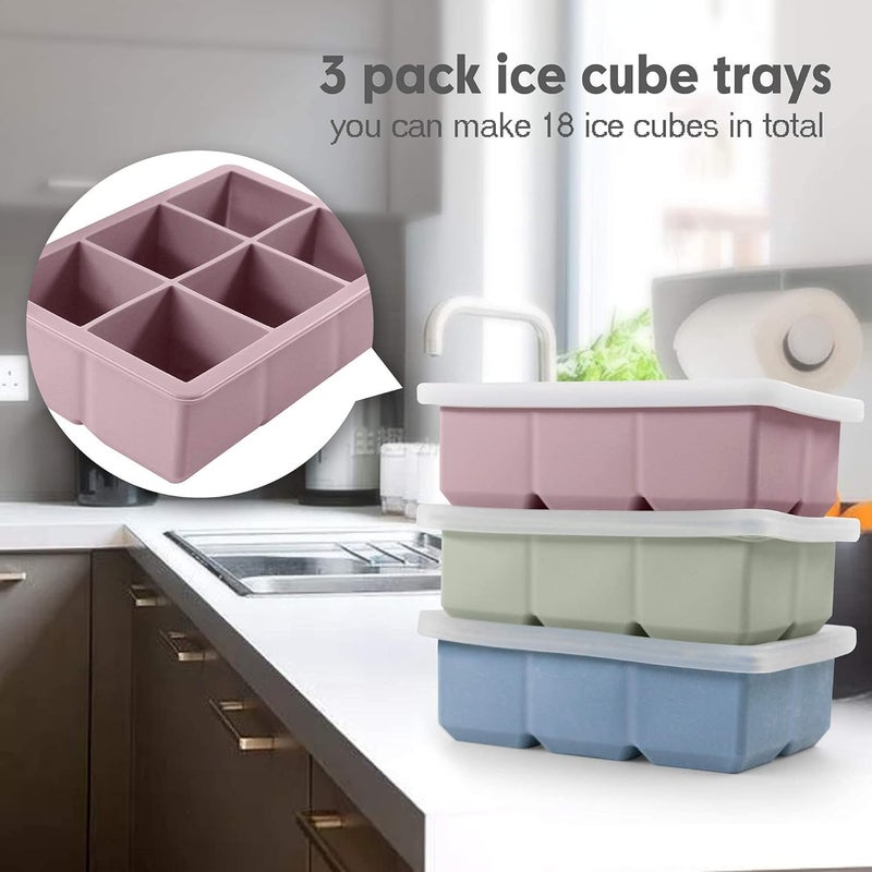 Excnorm Silicone Ice Cube Trays 3 Pack - Large Size Silicone Ice Cube Molds with Leak Proof Removable Lid Square Ice Cube Tray And BPA Free for Cocktail,Whiskey, Stackable Flexible Ice - Image 4