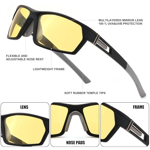 Karsaer Classic Square Polarized Sunglasses for Men Women Yellow Night Vision Lens E1193 - Image 5