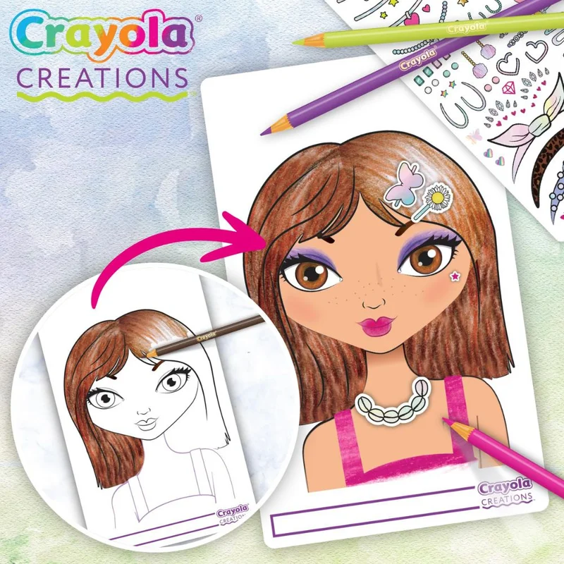 كرايولا Crayola - Creations Make-up Sketch Portfolio | Trendy makeup and hairstyle tests and always find new fashion combinations | Perfect as a gift for children | Suitable for kids ages 8 years and up