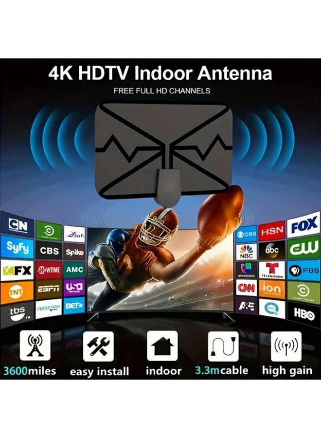 2024 Black Indoor TV Antenna Portable HD Digital 4K1080P 360 Signal Reception USB Powered - Image 4
