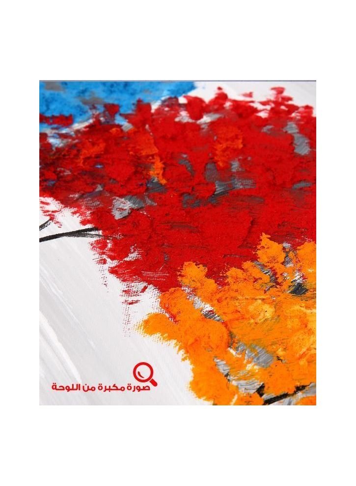 كانجرو لوحة تجريدية مرسومة باليد تصور ثلاثة أشجار ملونة زاهية تبرز على خلفية رمادية وسوداء، مع لمسات حمراء جريئة. - Image 2