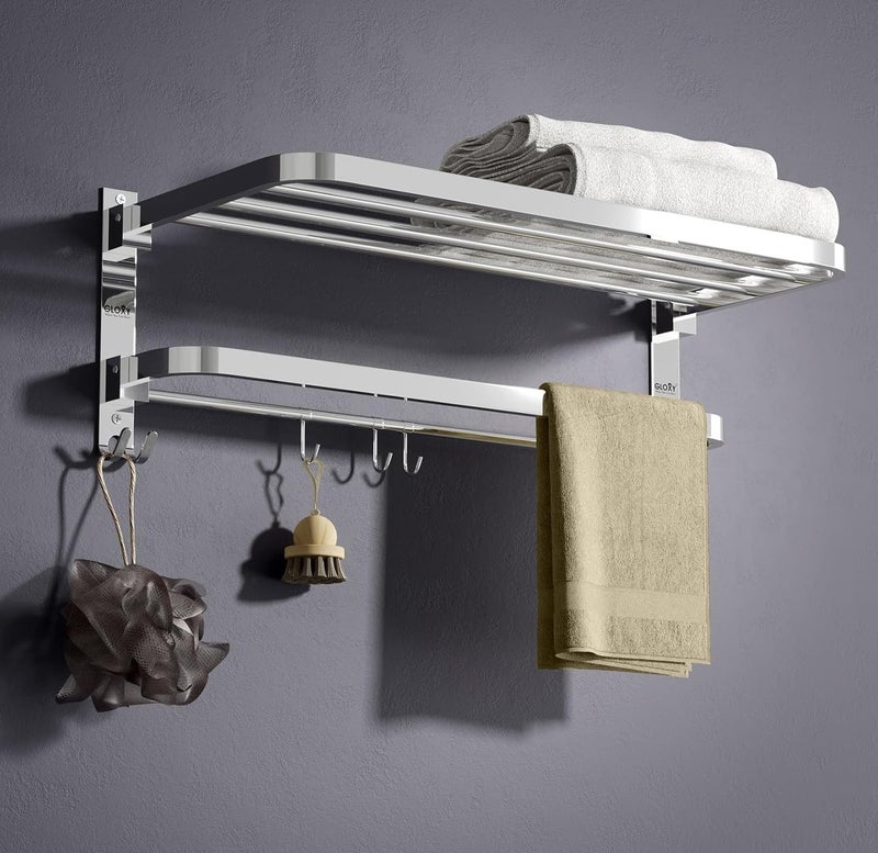 GLOXY Stainless Steel Folding 24 Inches Large Towel Rack for BathroomTowel Stand for Bathroom Accessories and Fittings 61CmsChromeFoldable Optimal Storage with Sleek Chrome Finish Durable - Image 1
