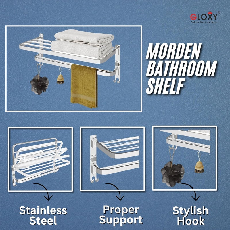 GLOXY Stainless Steel Folding 24 Inches Large Towel Rack for BathroomTowel Stand for Bathroom Accessories and Fittings 61CmsChromeFoldable Optimal Storage with Sleek Chrome Finish Durable - Image 3