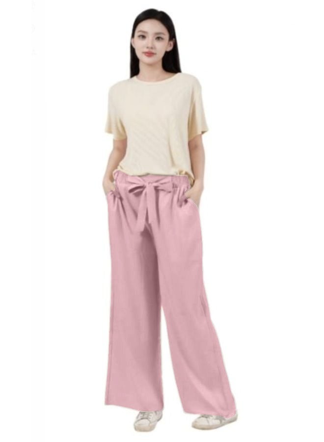 Women High Waisted Palazzo Pants Wide Leg Casual Flowy Tie Knot Trousers with Pockets - Image 1