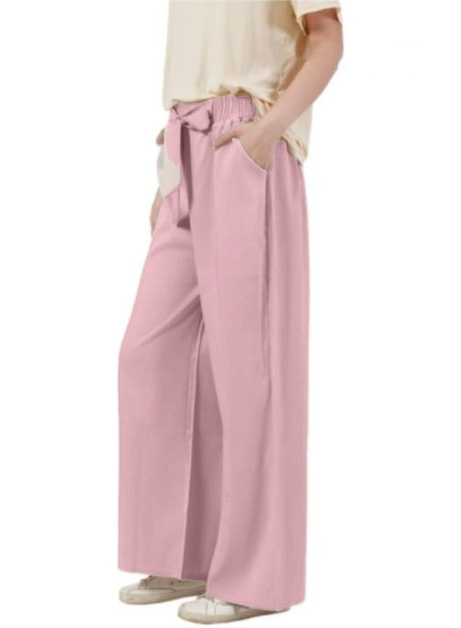 Women High Waisted Palazzo Pants Wide Leg Casual Flowy Tie Knot Trousers with Pockets - Image 2