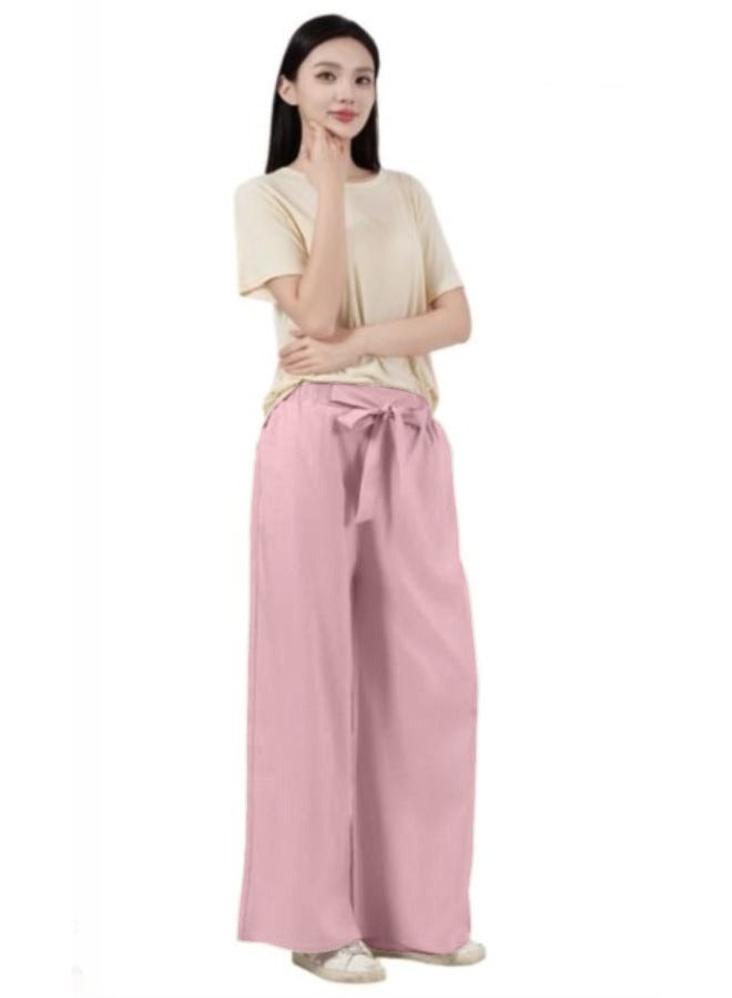 Women High Waisted Palazzo Pants Wide Leg Casual Flowy Tie Knot Trousers with Pockets - Image 3