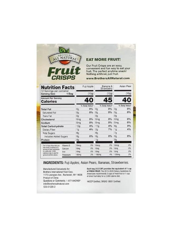 Brothers-ALL-Natural Fruit Crisps Variety Pack 12 Single Serve Bags 0.35 oz 10 g Each - Image 2