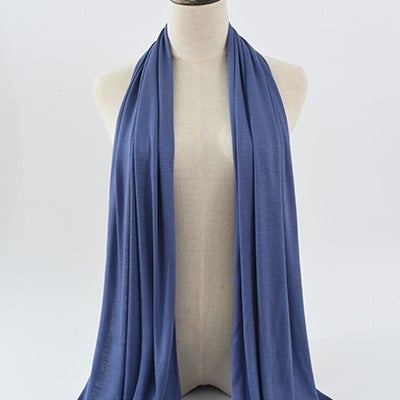 Cross-border solid color rayon sweat cloth ethnic women scarf mercerized cotton jersey headscarf long scarf wholesale 7# haze blue 