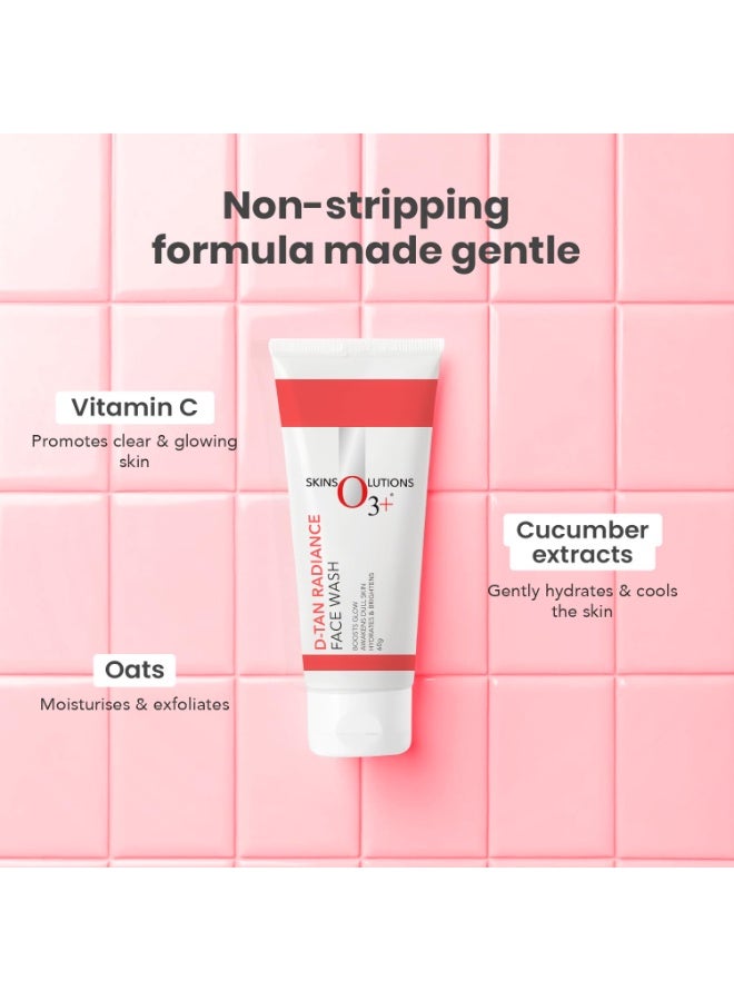 O3+ D-Tan Radiance Face Wash 60g With Vitamin C for Glowing Skin and Deep Cleansing | Detan Face Wash for TAN Removal, All Skin Types - Image 3