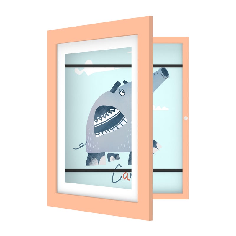 FrameWorks 10x125 Pink Wooden Kids Art Frame with Magnetic Door  Display for 3D Artwork Photos Crafts  Gallery Style Edges Wall Decor for Home Playroom Easy Access Frame for Creativity