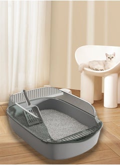 Generic Semi-Enclosed Sifting Litter Box High Sides Cat Litter Box Anti-Splash with Spoon Clean Cat Pet Tray Kitten Open Top Litter Tray Travel Cat Toilet Cat Litter Pan(Grey)  - Image 1