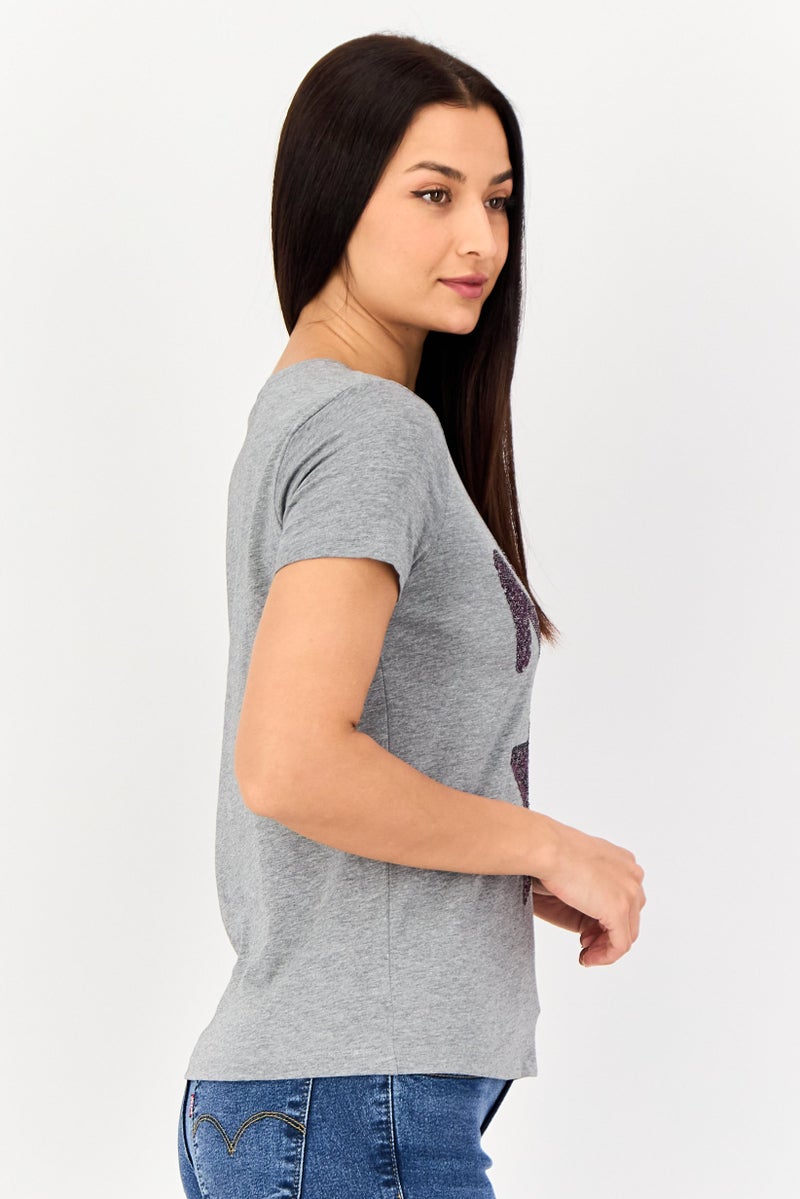 JDY Women Crew Neck Short Sleeve Graphic T Shirt, Grey - Image 2