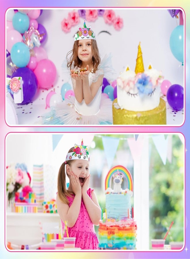 Poen 24 Pcs Color Your Own Unicorn Crown for Kid DIY Paper Coloring Crowns for Unicorn Theme Party Birthday Crafts Activity - Image 4