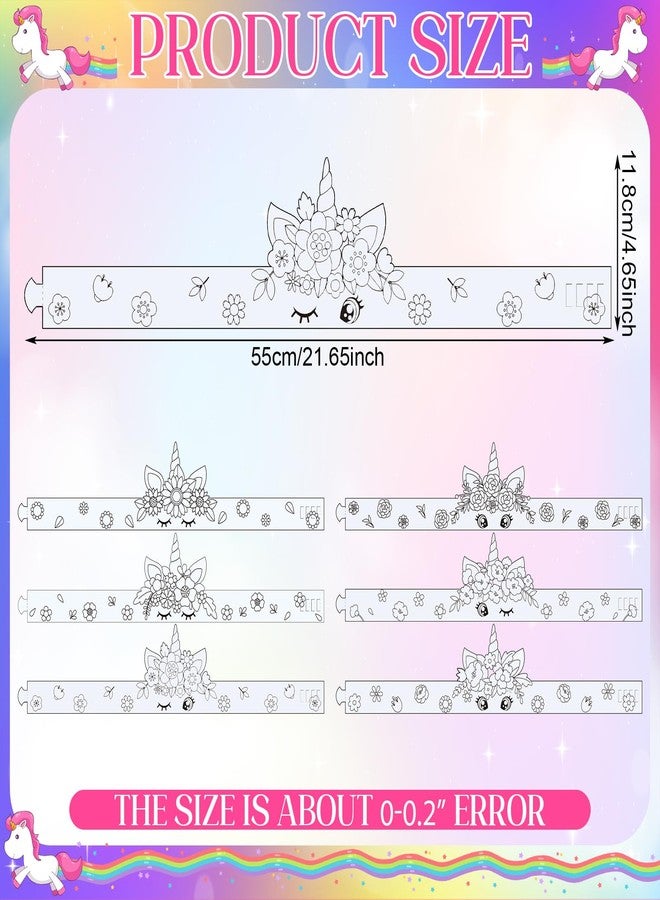 Poen 24 Pcs Color Your Own Unicorn Crown for Kid DIY Paper Coloring Crowns for Unicorn Theme Party Birthday Crafts Activity - Image 2