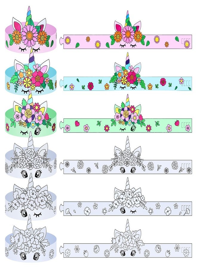 Poen 24 Pcs Color Your Own Unicorn Crown for Kid DIY Paper Coloring Crowns for Unicorn Theme Party Birthday Crafts Activity - Image 1