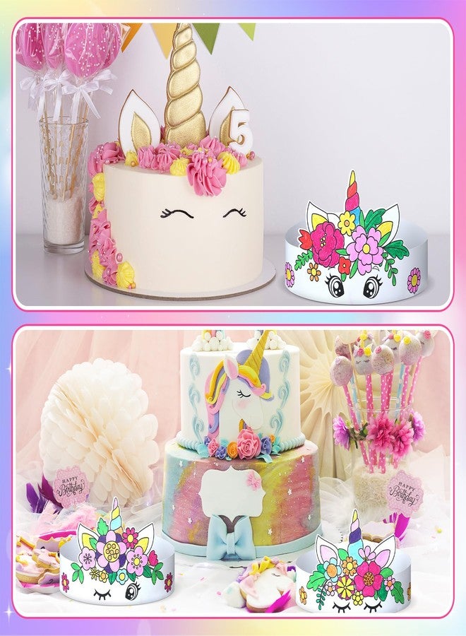 Poen 24 Pcs Color Your Own Unicorn Crown for Kid DIY Paper Coloring Crowns for Unicorn Theme Party Birthday Crafts Activity - Image 5