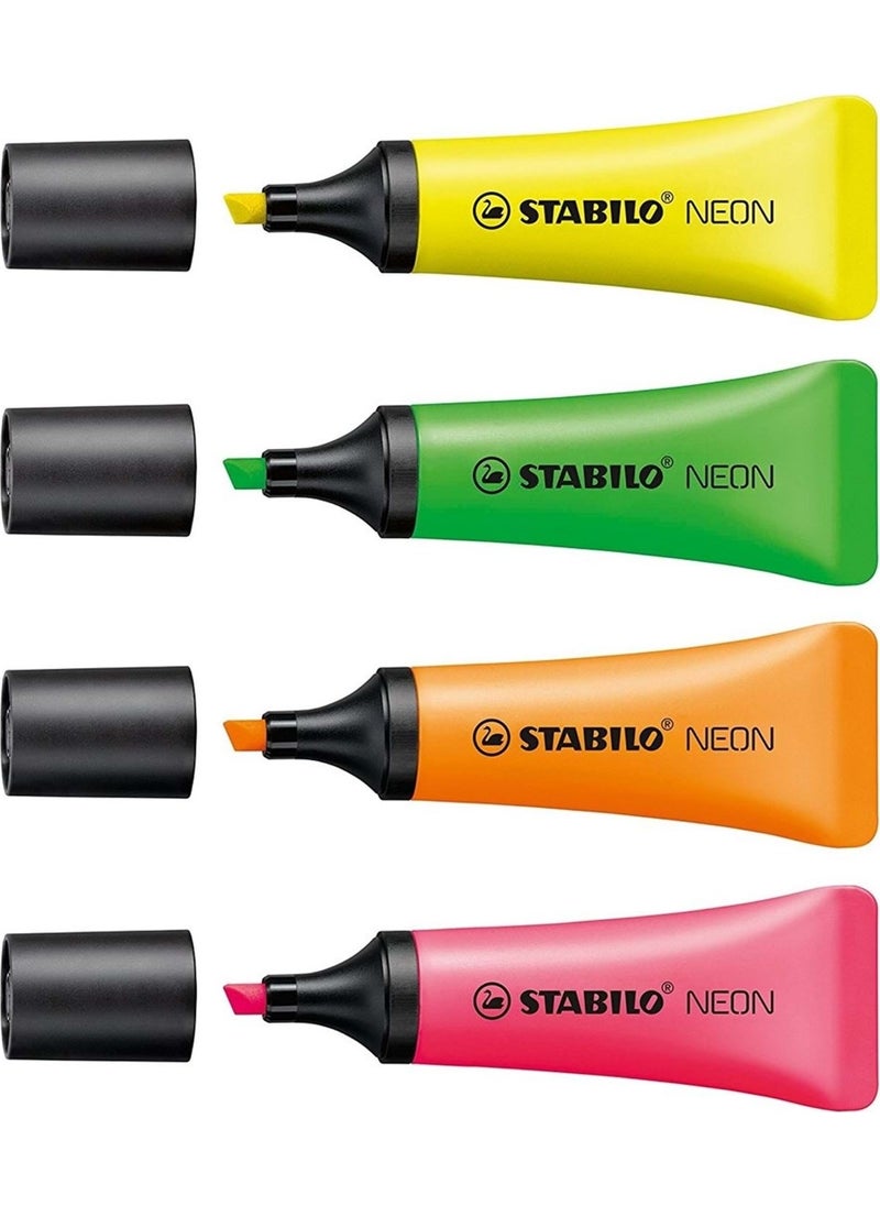 STABILO Neon Highlighter Marking Pen 4 Colors Set 72/4  - Image 1