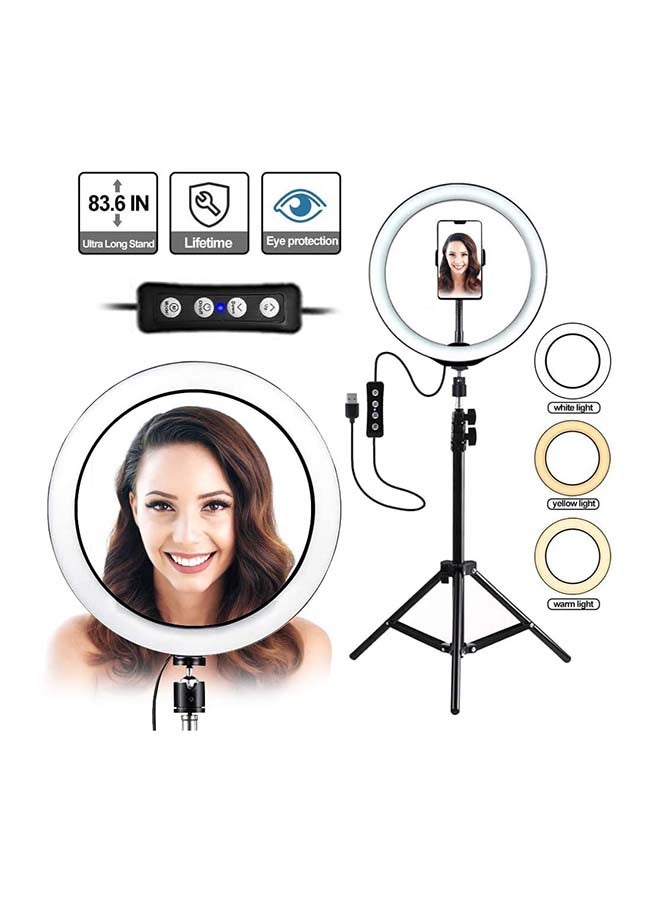 حلقة إضاءة LED بحامل للهاتف المحمول طول 12 بوصة أبيض - Image 2