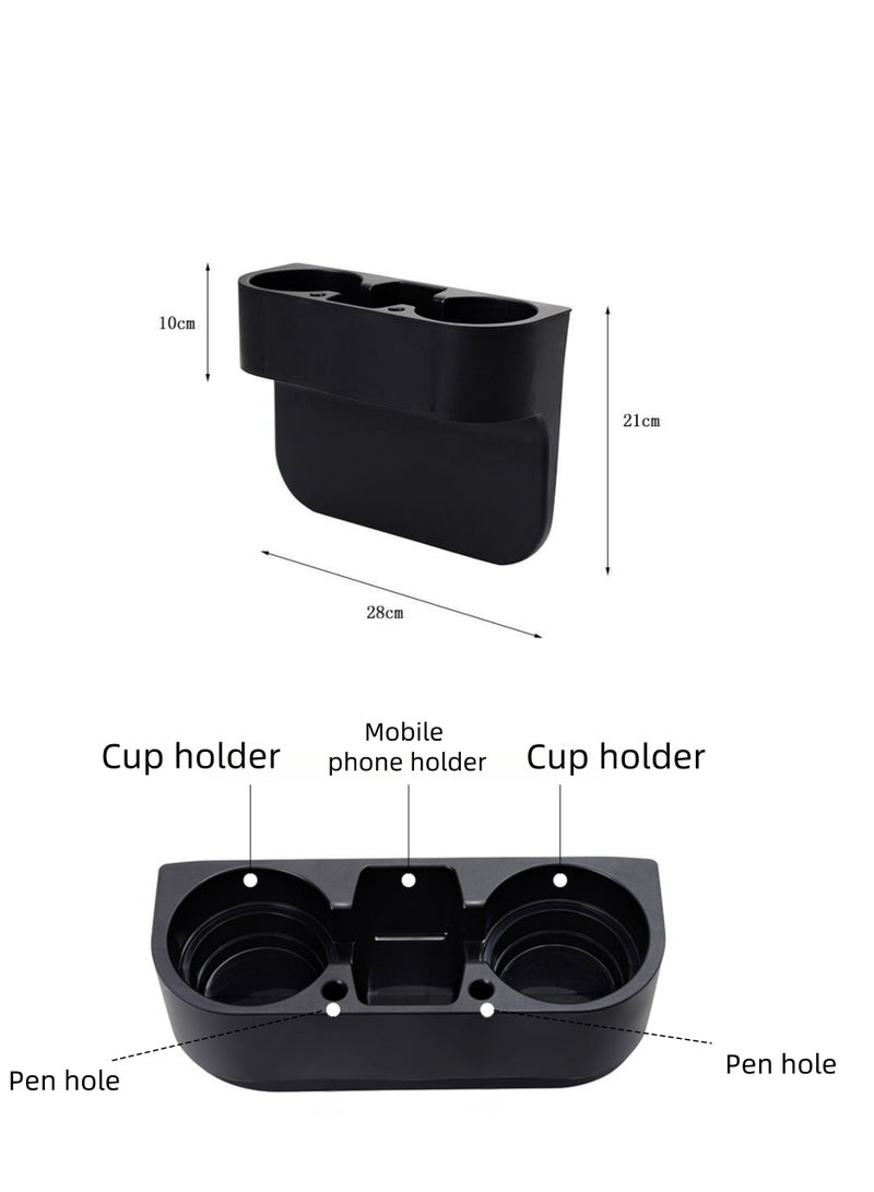 نوفولان حامل أكواب السيارة NOVOLAN، رف تخزين أكواب المياه للسيارة، صندوق تخزين الشقوق في المقعد، منظم وحدة التحكم المركزية، سهل التركيب، هيكل متين، موفر للمساحة، يخزن كوبين من الماء والمستلزمات المتنوعة (أسود) - Image 2