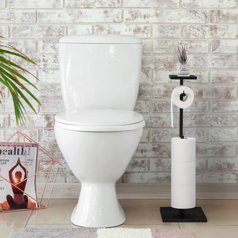 smusei Toilet Paper Holder Free Standing Black Bathroom Toilet Paper Holder Stand with Storage Shelf  Freestanding Roll Tissue Holders Dispenser for Reserve Spare Mega Rolls - Image 5