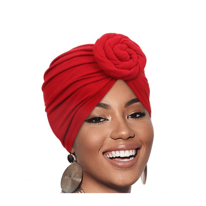 Ladies Twisted Knotted Ethnic Turban Cap Twist-Red 