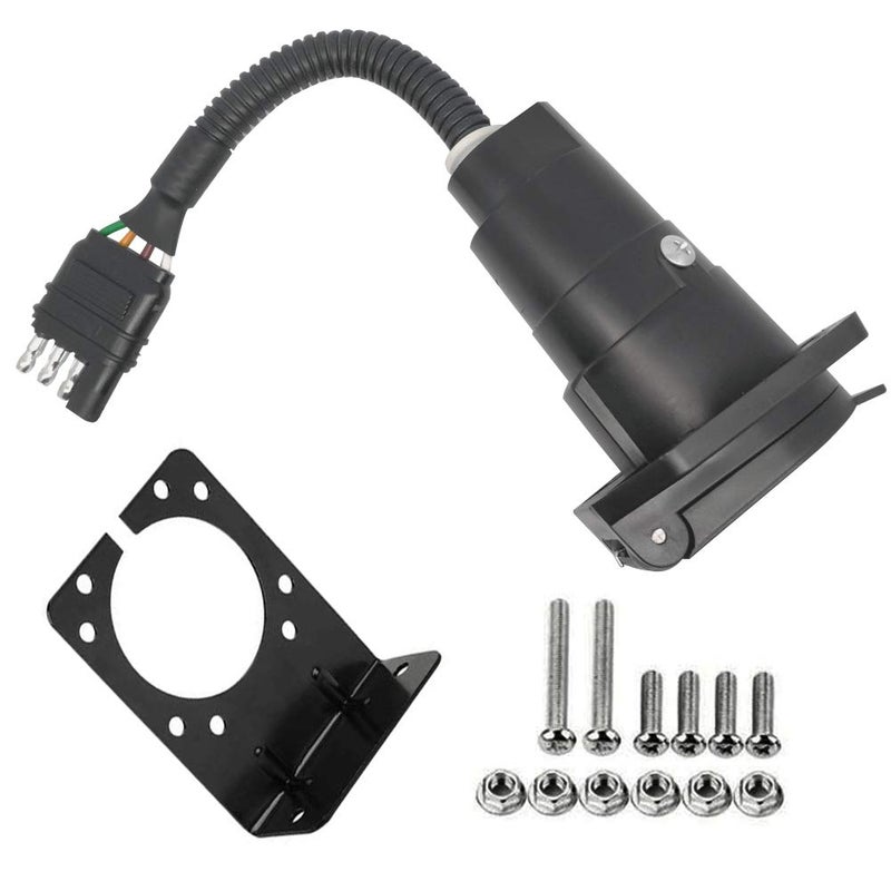 CARROFIX 4 Way Flat to 7 Way Blade Trailer Wiring Adapter Truck Connector Plug with Mounting Bracket