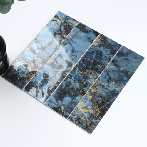 HOMEART 32PCS Peel and Stick Backsplash Tiles 3x12 SelfAdhesive Stone Composite Glossy Faux Marble Subway Tile Metro Stick on Wall Tiles for Kitchen Bathroom Fireplace Blue Marble - Image 1