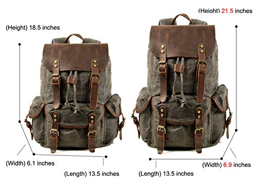 WUDON Leather Backpack for Men, Waxed Canvas Shoulder Rucksack Carry-On Travel Backpack (Grey-Oversize, Oversize) - Image 3